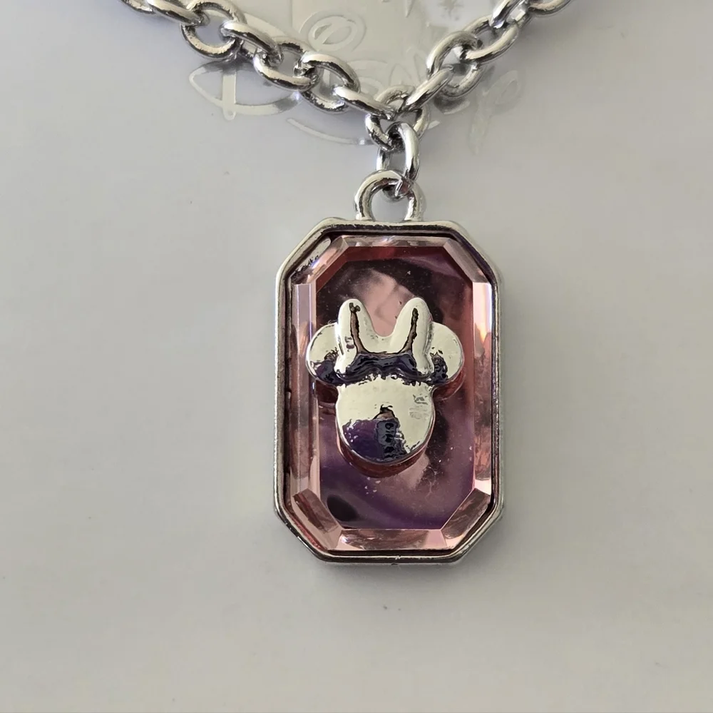 Minnie Silver Chain Necklace with Pink Pendant - Picture 11 of 15